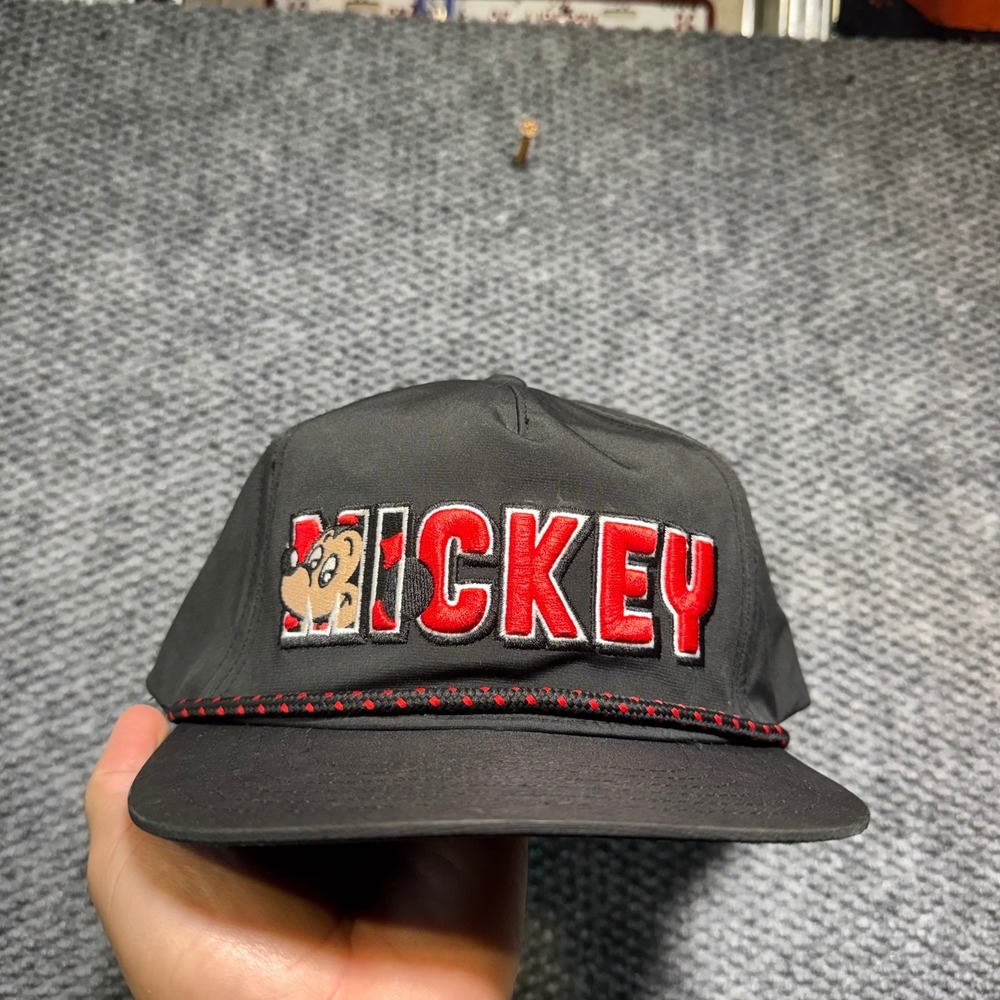 Disney Mickey Mouse Black Rope Snapback Hat Adjustable Embroidered Cap